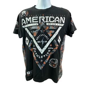 AMERICAN FIGHTER Men's T-Shirt Black Orange Camo Athletic Biker MMA Medium